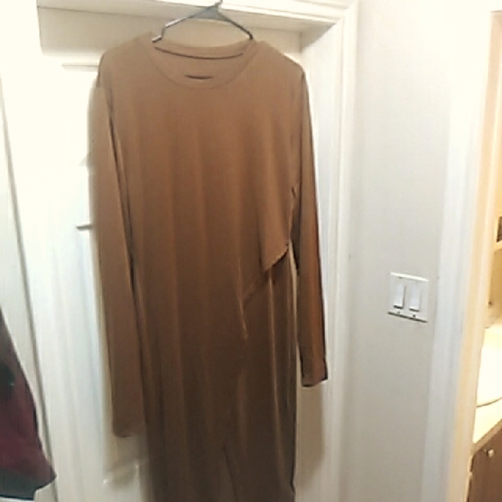 Source Unknown Long Sleeve Tan Asymmetric Dress